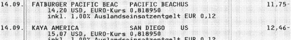 Visa Card Abrechnung, San Diego Pacific Beach